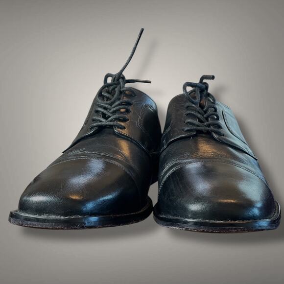 Men\'s Size 10 Wide JOHNSTON & MURPHY Black Leather Cap Toe Dress Shoes EUC main image 13